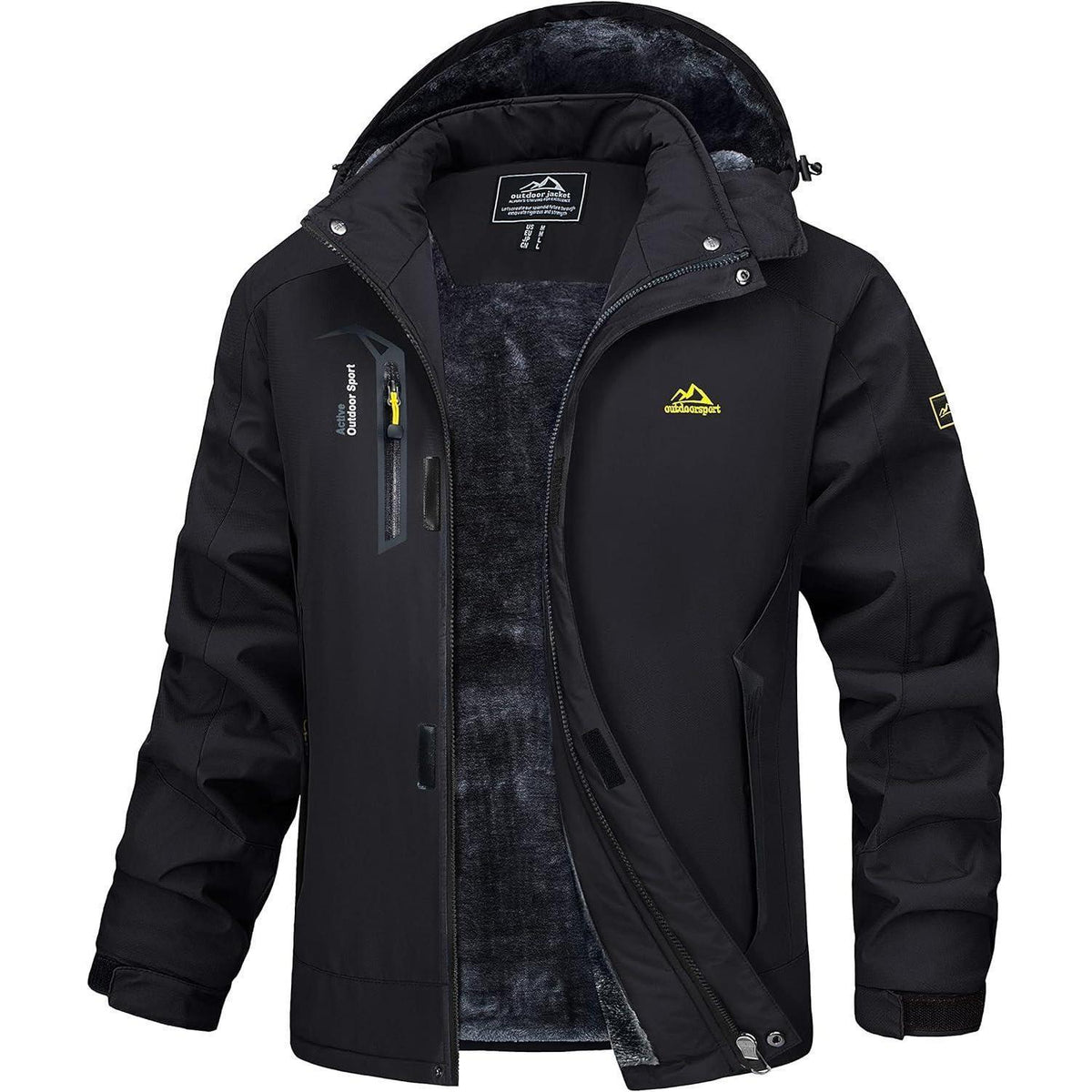 Herren Winterjacke Warm Gefüttert Wasserdicht Skijacke Schwarz M