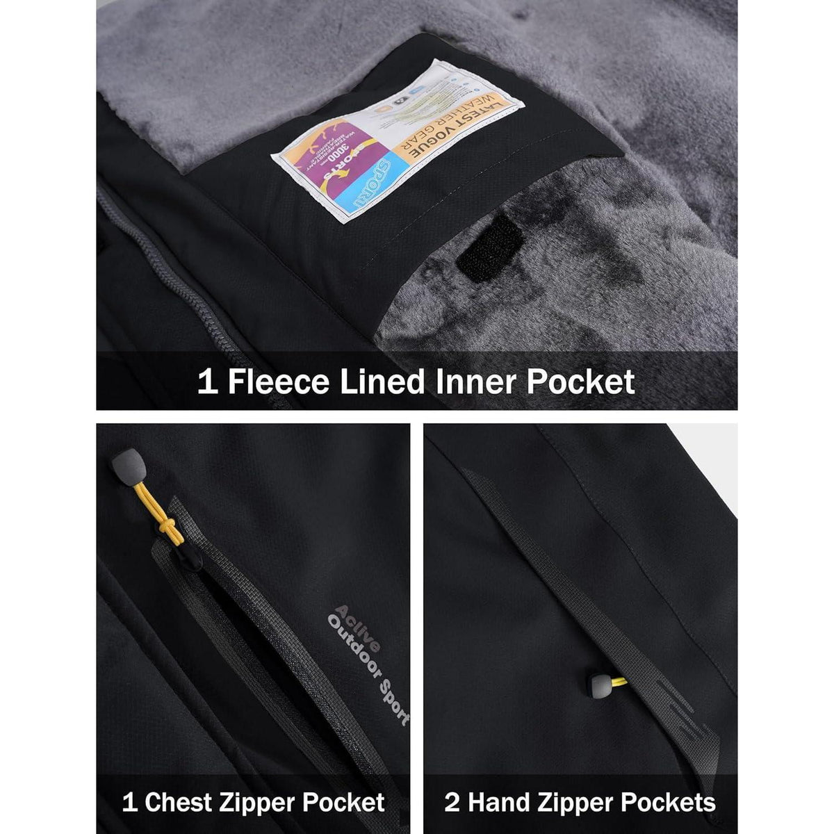 Herren Winterjacke Warm Gefüttert Wasserdicht Skijacke Schwarz M