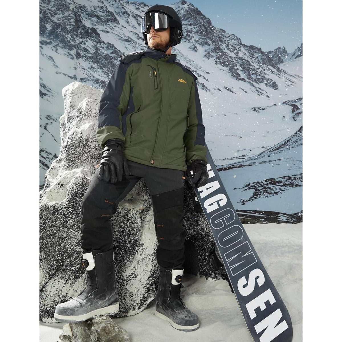 Herren Winterjacke Warm Gefüttert Wasserdicht Skijacke Grün