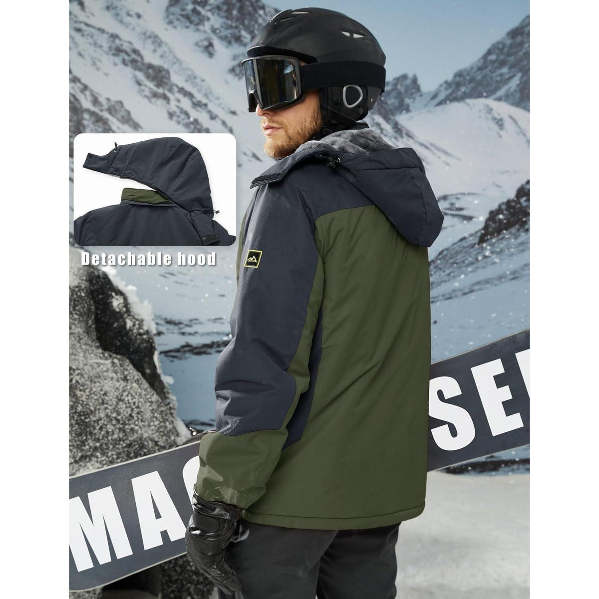 Herren Winterjacke Warm Gefüttert Wasserdicht Skijacke Grün
