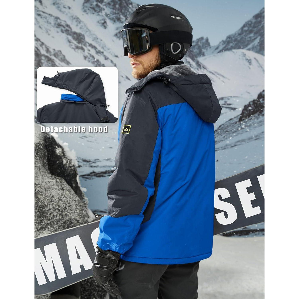 Herren Winterjacke Warm Gefüttert Wasserdicht Skijacke Blau 3XL