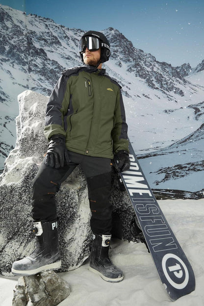 Winterjacke Herren Warm Gefüttert Wasserdicht Skijacke Armeegrün S