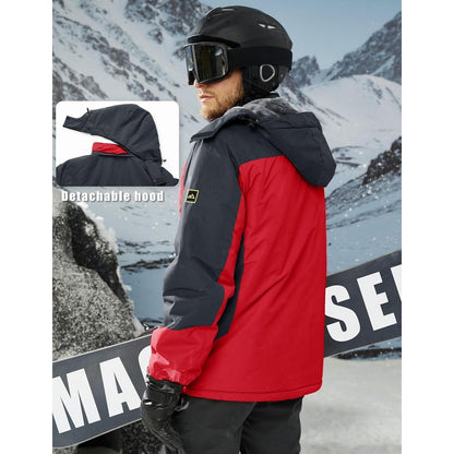 Warme Herren Winterjacke mit abnehmbarer Kapuze Rot M