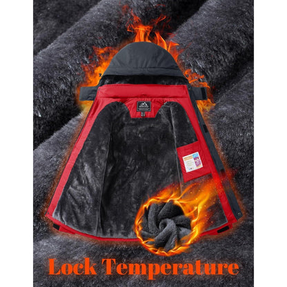 Warme Herren Winterjacke mit abnehmbarer Kapuze Rot XL
