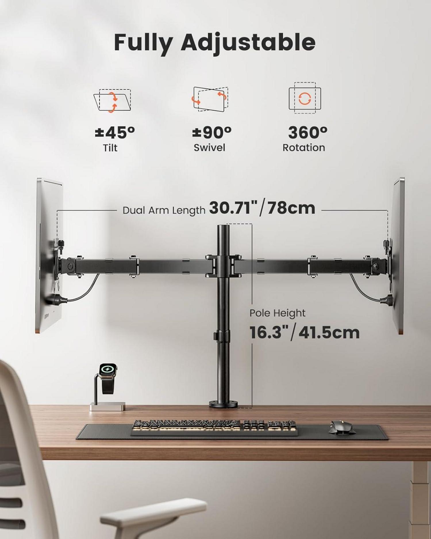 Monitor Halterung 2 Monitore 13-32 Zoll Höhenverstellbar Neigbar Schwenkbar Drehungbar