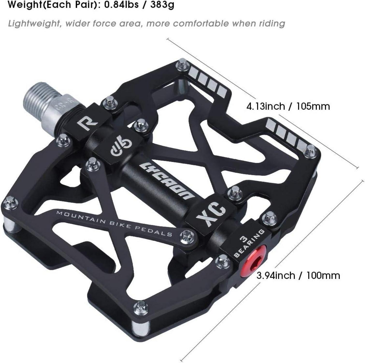 LYCAON Fahrradpedale aus Aluminiumlegierung, rutschfest, 3 Kugellagerpedale für BMX, MTB 9/16 Zoll