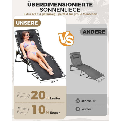 Übergroße Sonnenliege 5-fach verstellbar mit Kopfkissen Baumwolle Schwarz