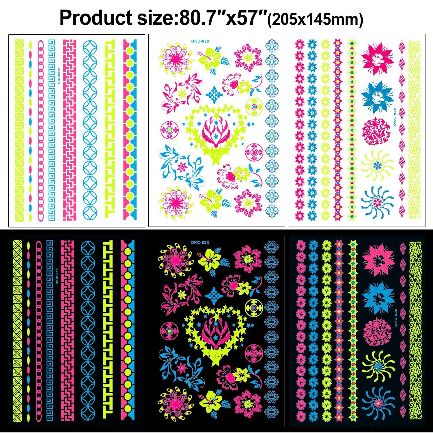 7 Neon Tattoos UV Schwarzlicht Body Face Painting Festivals