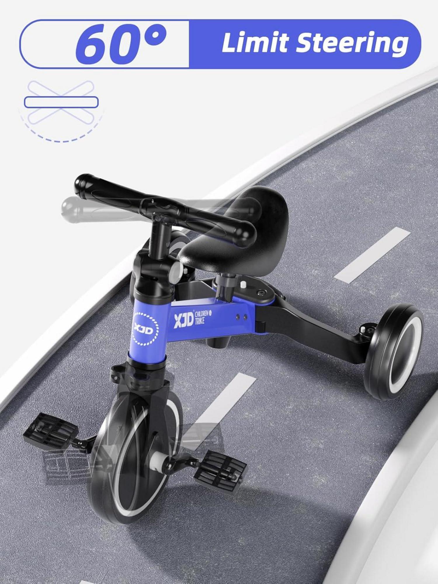 XJD Kinderdreirad 4-in-1 Laufrad Verstellbarer Sitz abnehmbares Pedal Blau