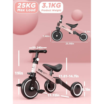 XJD Kinderdreirad Laufrad 4-in-1 für 10-36 Monate Mädchen