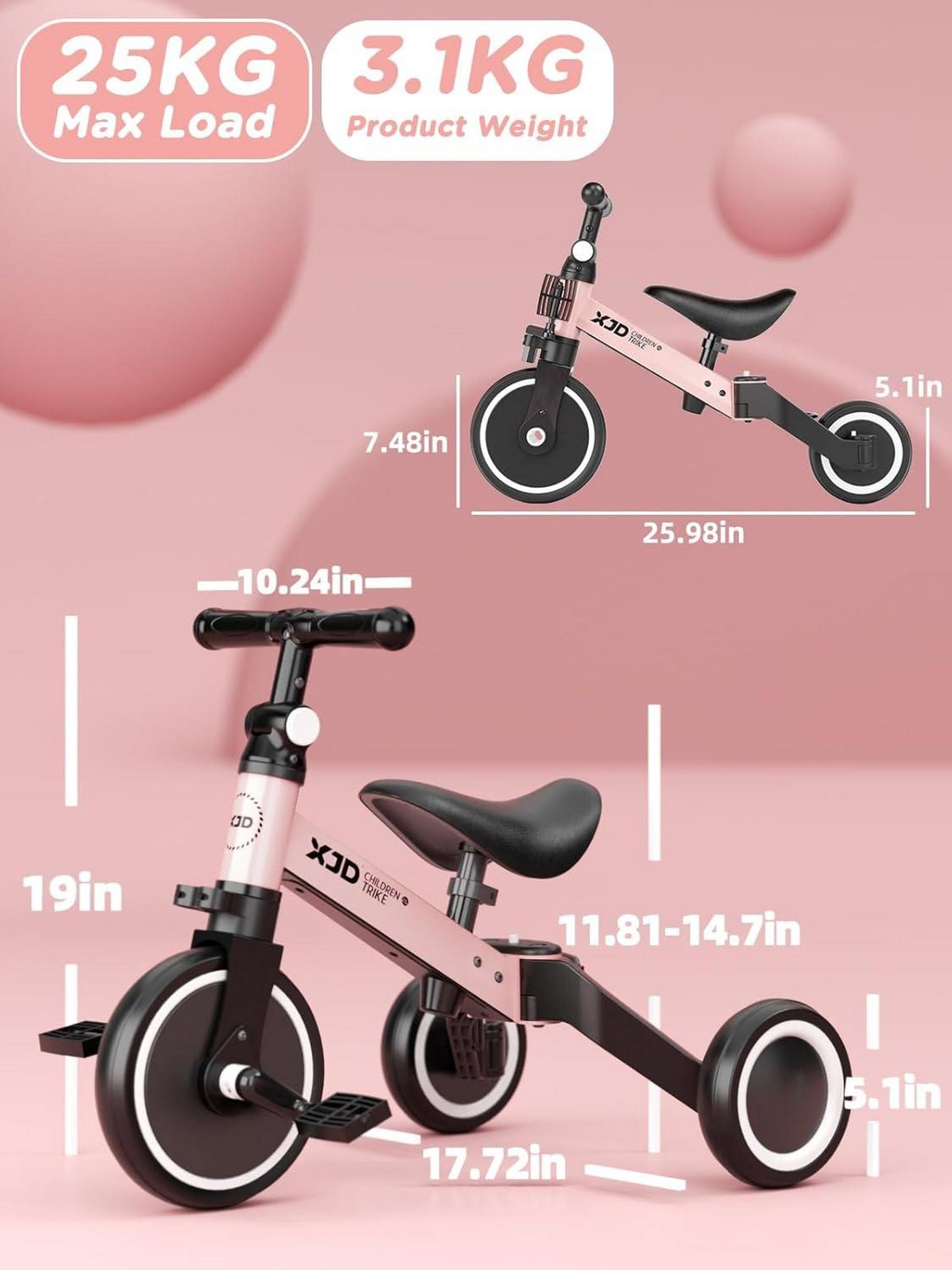 Kinder Dreirad Laufrad Verstellbarer Sitz Abnehmbares Pedal Pink