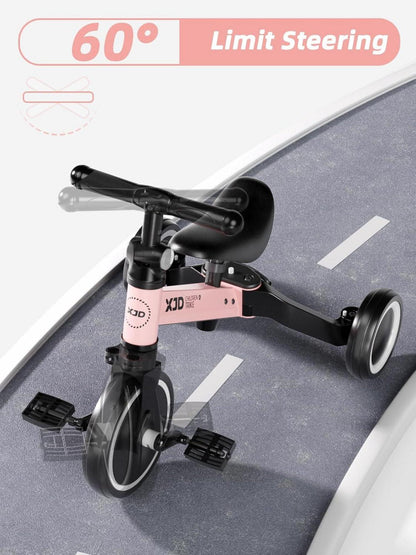 Kinder Dreirad Laufrad Verstellbarer Sitz Abnehmbares Pedal Pink