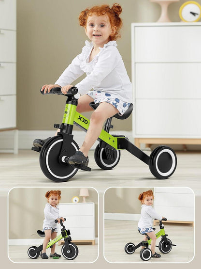 Kinder Dreirad Laufrad 4-in-1 für 10-36 Monate, Verstellbarer Sitz, abnehmbares Pedal, grün