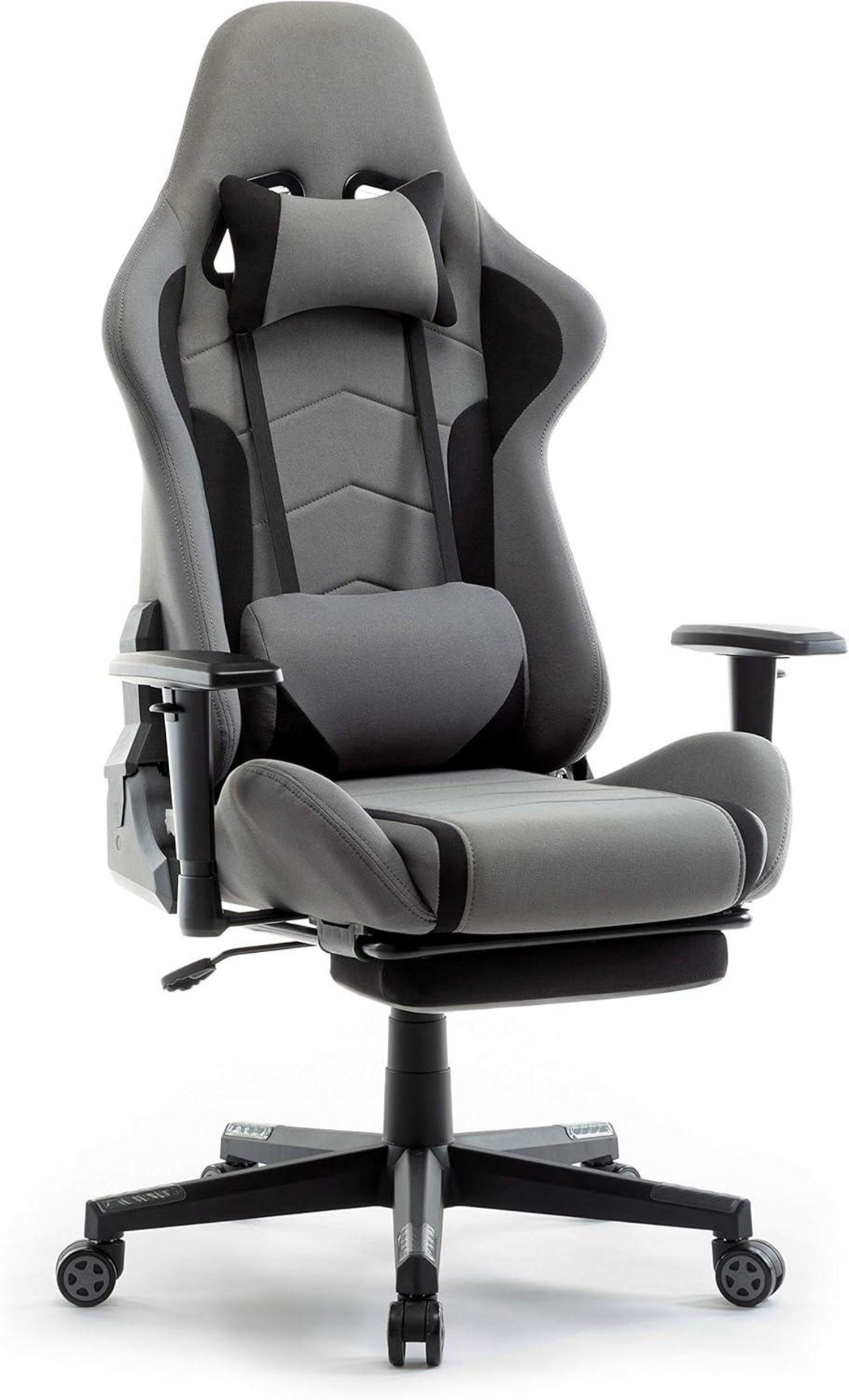 Ergonomischer Gaming Stuhl mit Fußstütze Grau