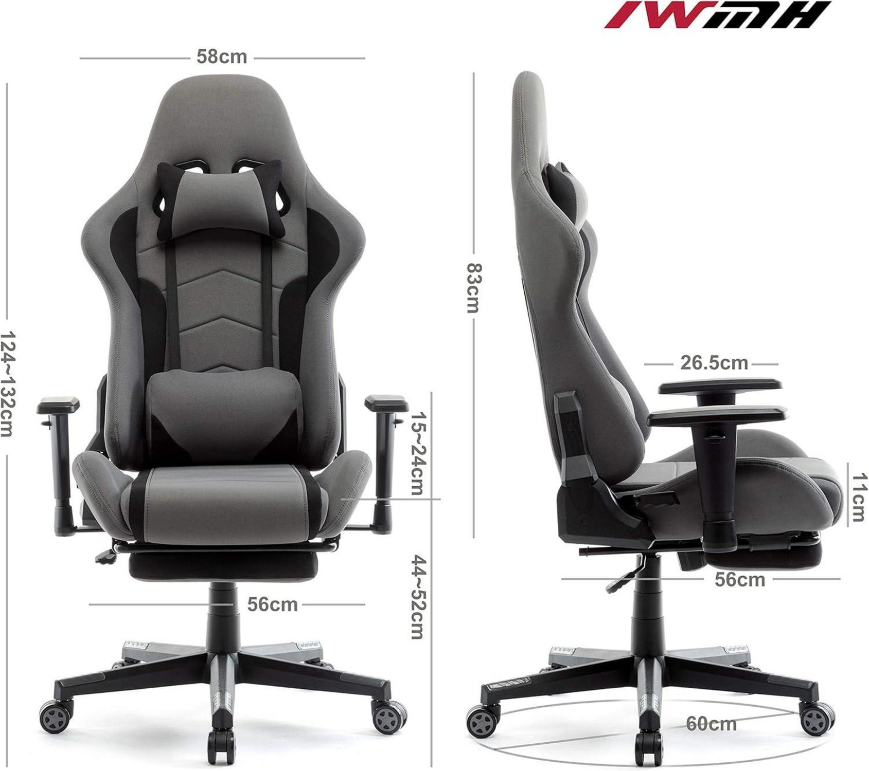 Ergonomischer Gaming Stuhl mit Fußstütze Grau