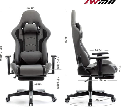 Ergonomischer Gaming Stuhl mit Fußstütze Grau