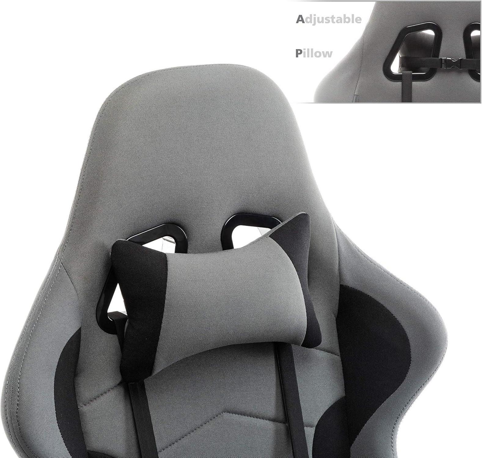 Ergonomischer Gaming Stuhl Stoff Fußstütze Racing Bürostuhl Grau