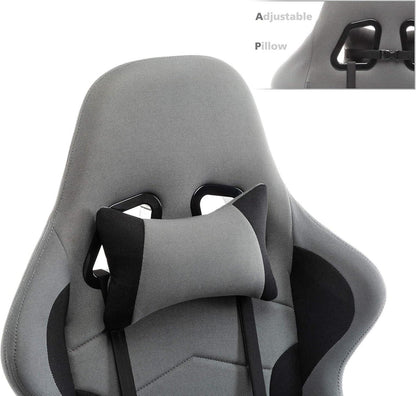 Ergonomischer Gaming Stuhl Stoff Fußstütze Racing Bürostuhl Grau