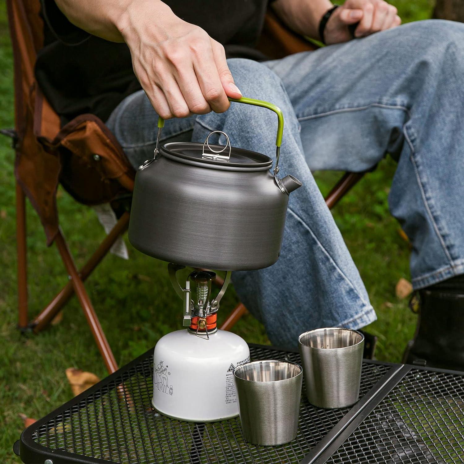 Odoland Camping Teekessel Wasserkocher Set 1.8L Teekanne 2x180ml Becher