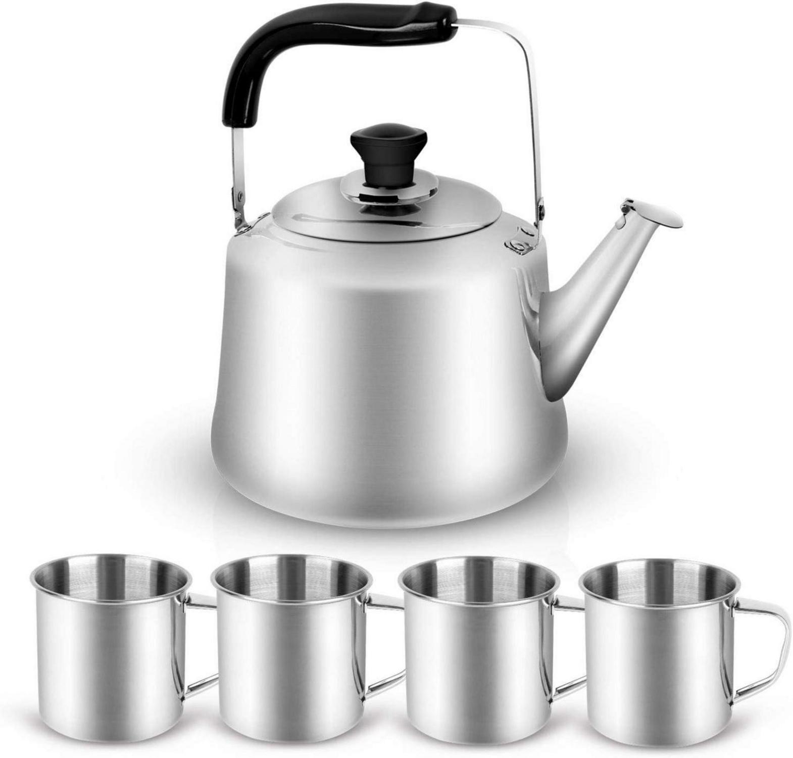 Camping Wasserkocher 3L Kaffeekanne Edelstahlbecher Set
