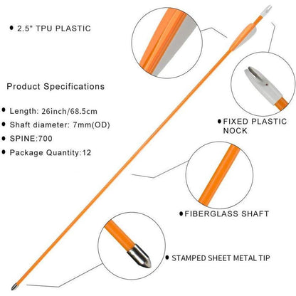 Huntingdoor 12 Stück Fiberglaspfeile 28/26 Zoll Bogen Pfeile