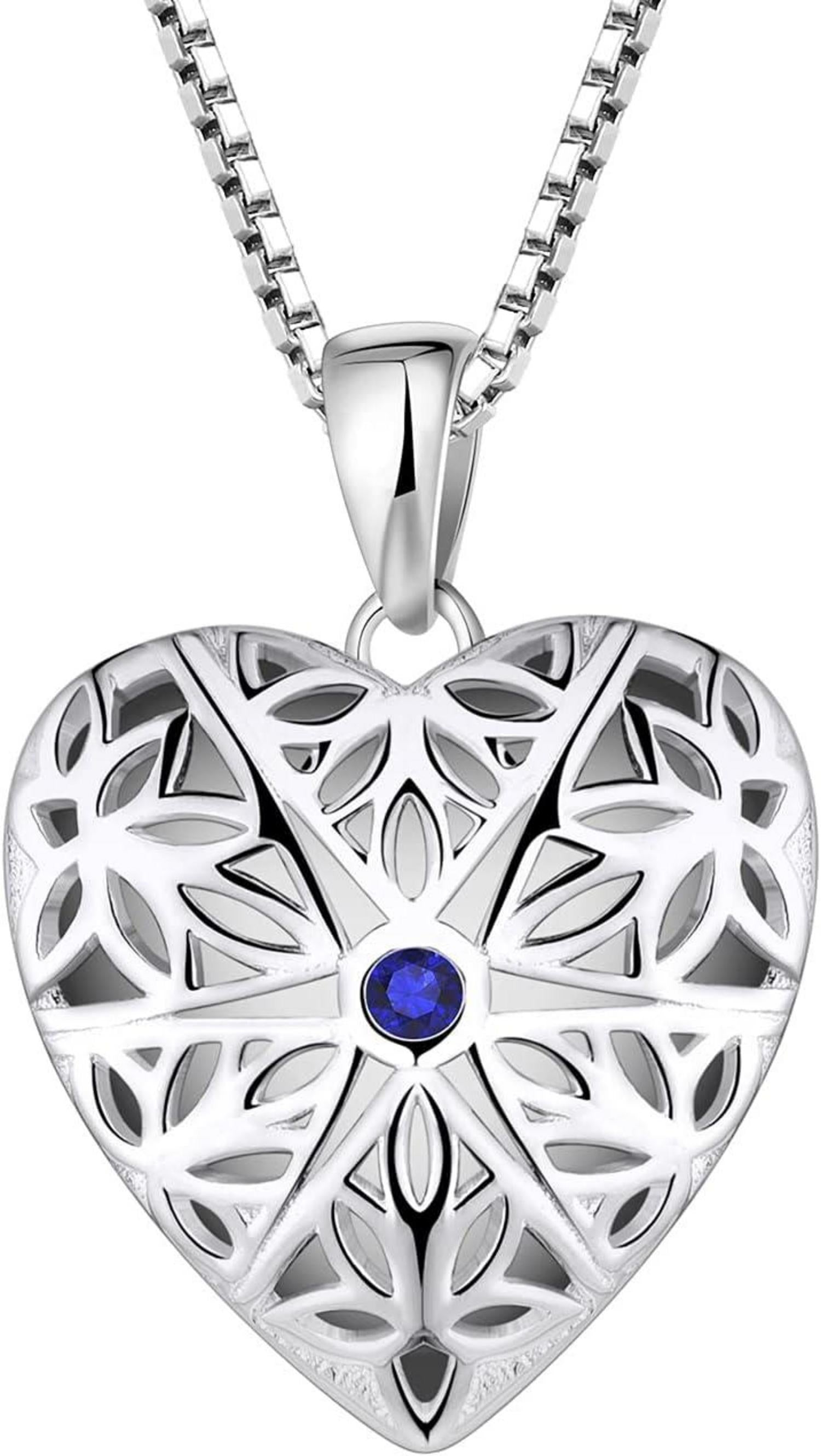 Foto Medaillon Kette Damen 925 Sterling Silber Herz Saphir