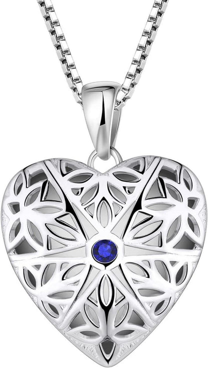 Foto Medaillon Kette Damen 925 Sterling Silber Herz Saphir