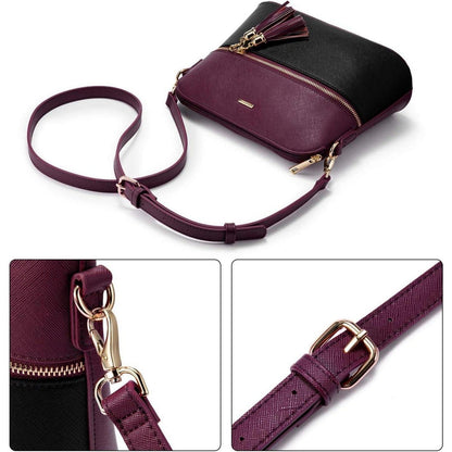 Großes Handtaschen-Set 3-teilig Schwarz-Violett in Lederoptik