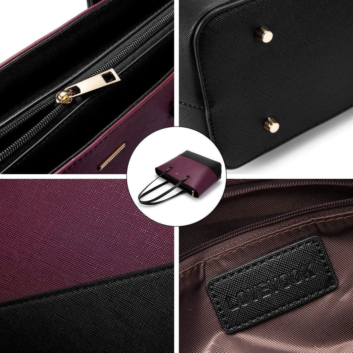 Großes Handtaschen-Set 3-teilig Schwarz-Violett in Lederoptik