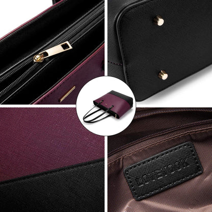 Großes Handtaschen-Set 3-teilig Schwarz-Violett in Lederoptik