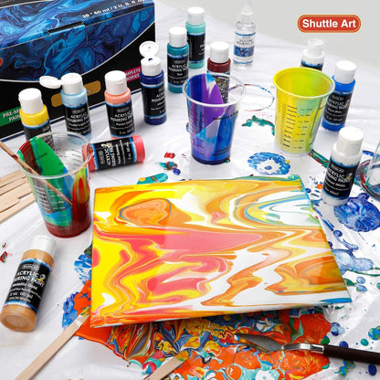 Pouring Acrylfarben Set 36 Farben Flaschen Silikonöl Leinwand