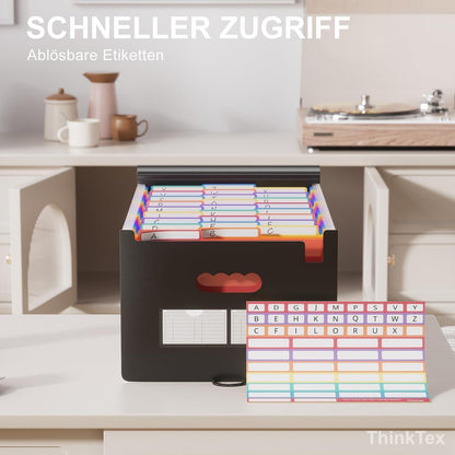 Dokumentenmappe A4 26 Fächer Ordnungsmappe Labeln Organizer Black