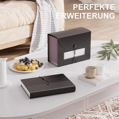 Dokumentenmappe A4 26 Fächer Ordnungsmappe Labeln Organizer Black
