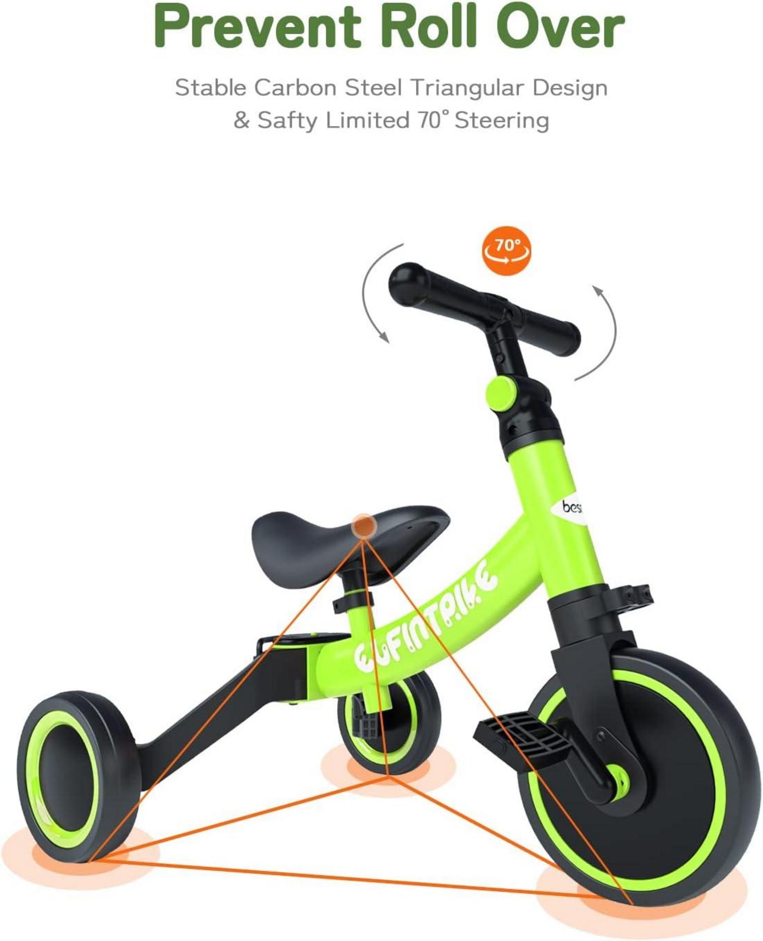 besrey 5-in-1 Kinder Laufrad Dreirad Lauffahrrad Grün 1-4 Jahre - Sicher Robust Verstellbar