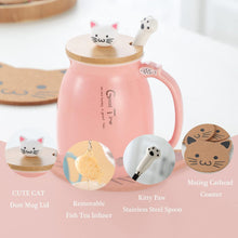 Süße Katzen-Tasse Keramik Kaffeetasse mit Deckel 380ML Rosa