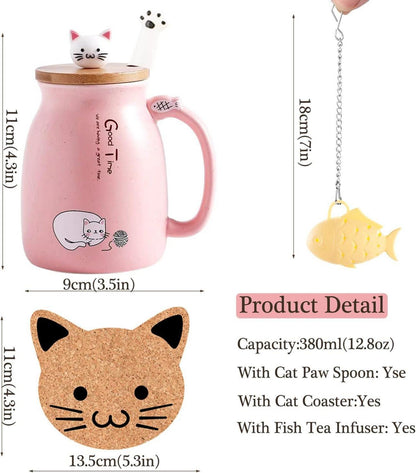 Süße Katzen-Tasse Keramik Becher Geschenk für Frauen 380ML Rosa