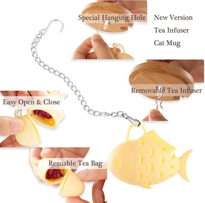 Süße Katzen-Tasse Keramik mit Deckel und Löffel 380ml - Lila