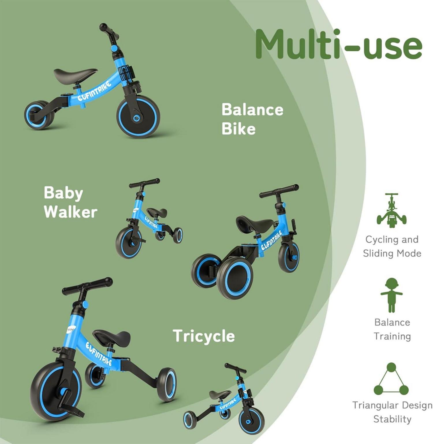 Laufrad 5-in-1 Kinderdreirad Lauffahrrad für 1-4 Jahre Blau