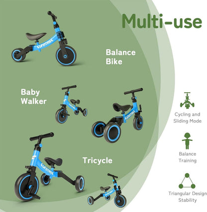Laufrad 5-in-1 Kinderdreirad Lauffahrrad für 1-4 Jahre Blau