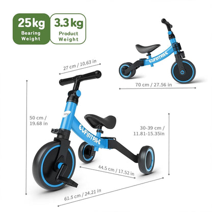 Besrey 5-in-1 Laufrad Kinderdreirad Lauffahrrad Blau 1-4 Jahre