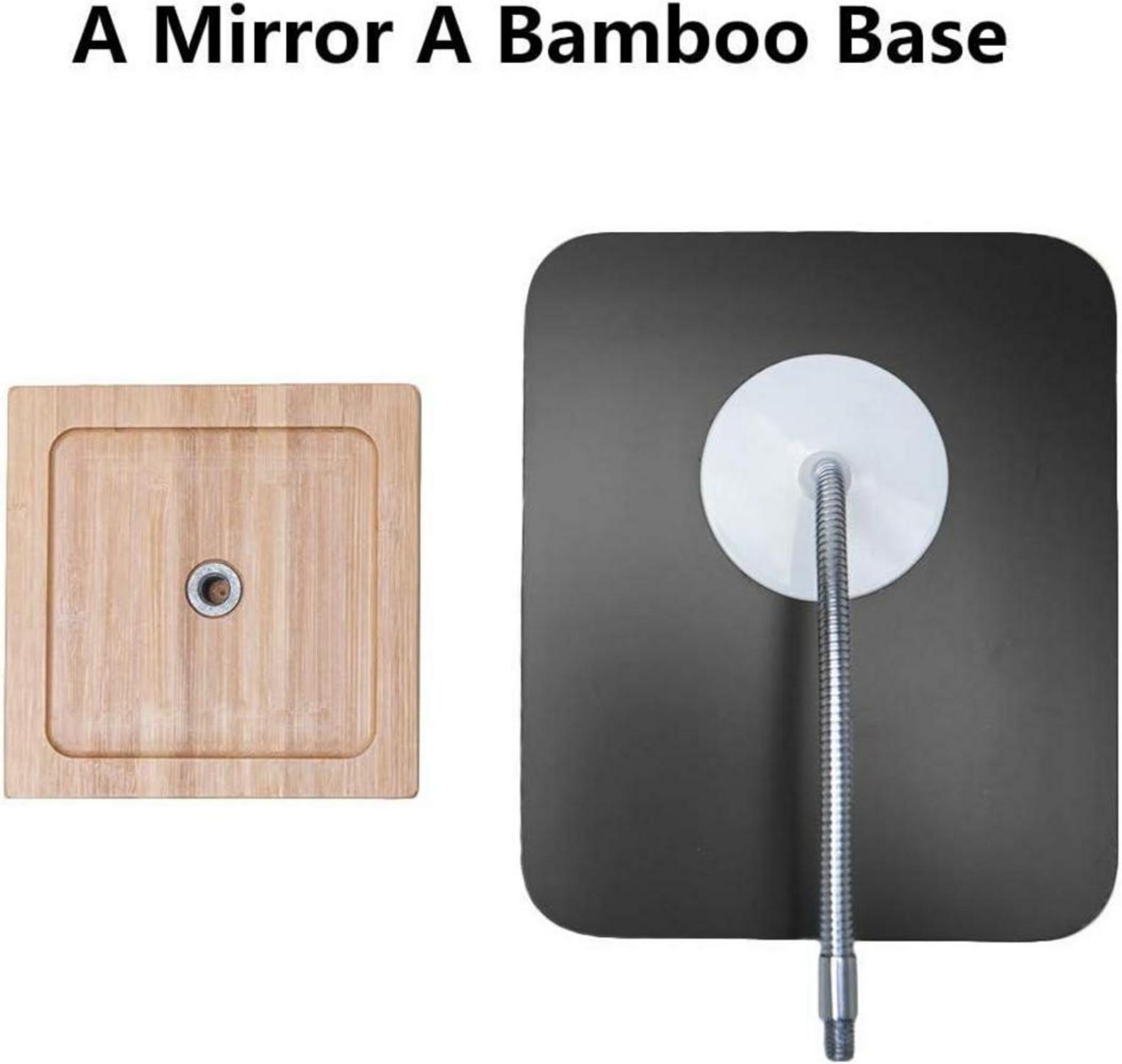 YEAKE Flexibler Schwanenhals-Schminkspiegel aus Bambus 360° drehbar 20,3 cm groß Rahmenlos tragbar Tisch-Schreibtischspiegel mit Ständer
