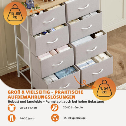 Somdot Kommode mit 8 Stoffschubladen – Aschgrau, 30x80x93 cm