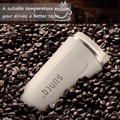 SUNTQ Kaffeebecher to go Edelstahl Doppelwand Isoliert Auslaufsicher