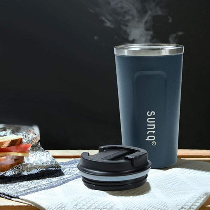 SUNTQ Edelstahl Kaffeebecher to go Thermobecher doppelwandig 380ml Navy Blau