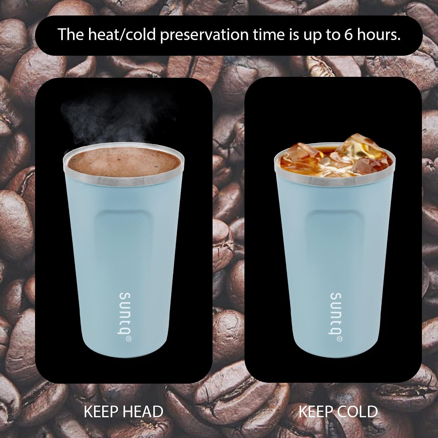 SUNTQ Edelstahl Kaffeebecher to go 380ml Doppelwand Isoliert Himmel Blau