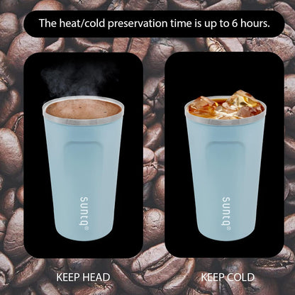 SUNTQ Edelstahl Kaffeebecher to go 380ml Doppelwand Isoliert Himmel Blau