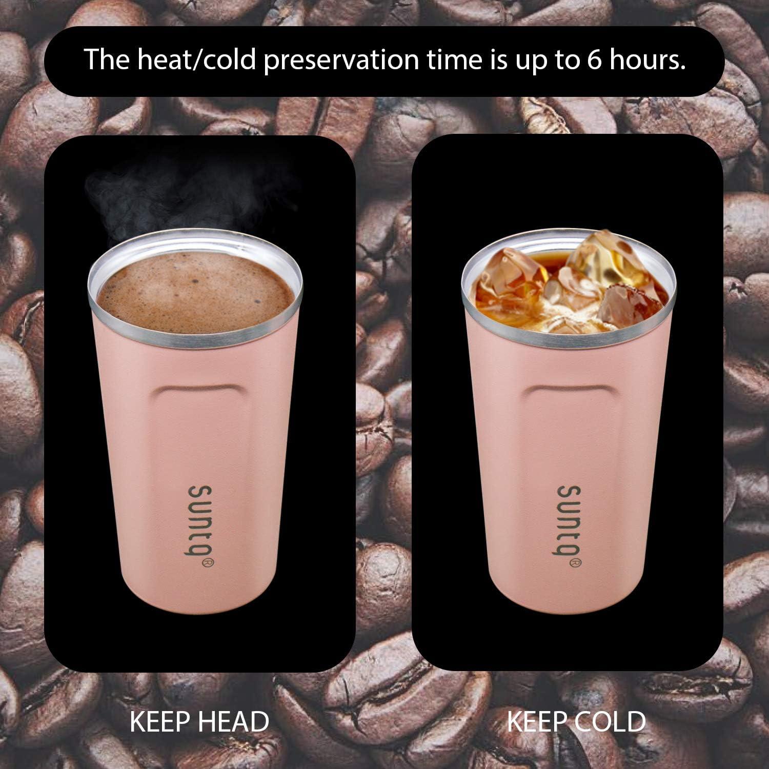 SUNTQ Kaffeebecher to go Edelstahl Thermobecher Doppelwand Isoliert 510ml Koral Rosa