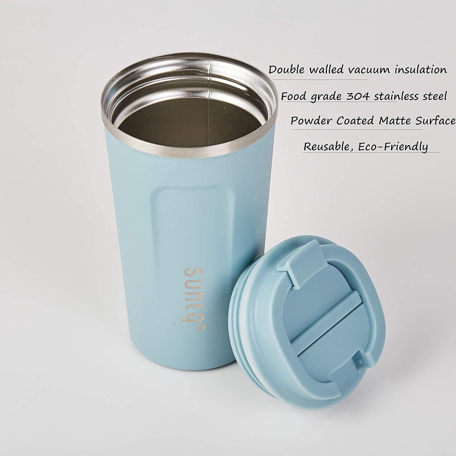 SUNTQ Edelstahl Kaffeebecher to go Thermobecher Doppelwand Isoliert 510ml Himmel Blau