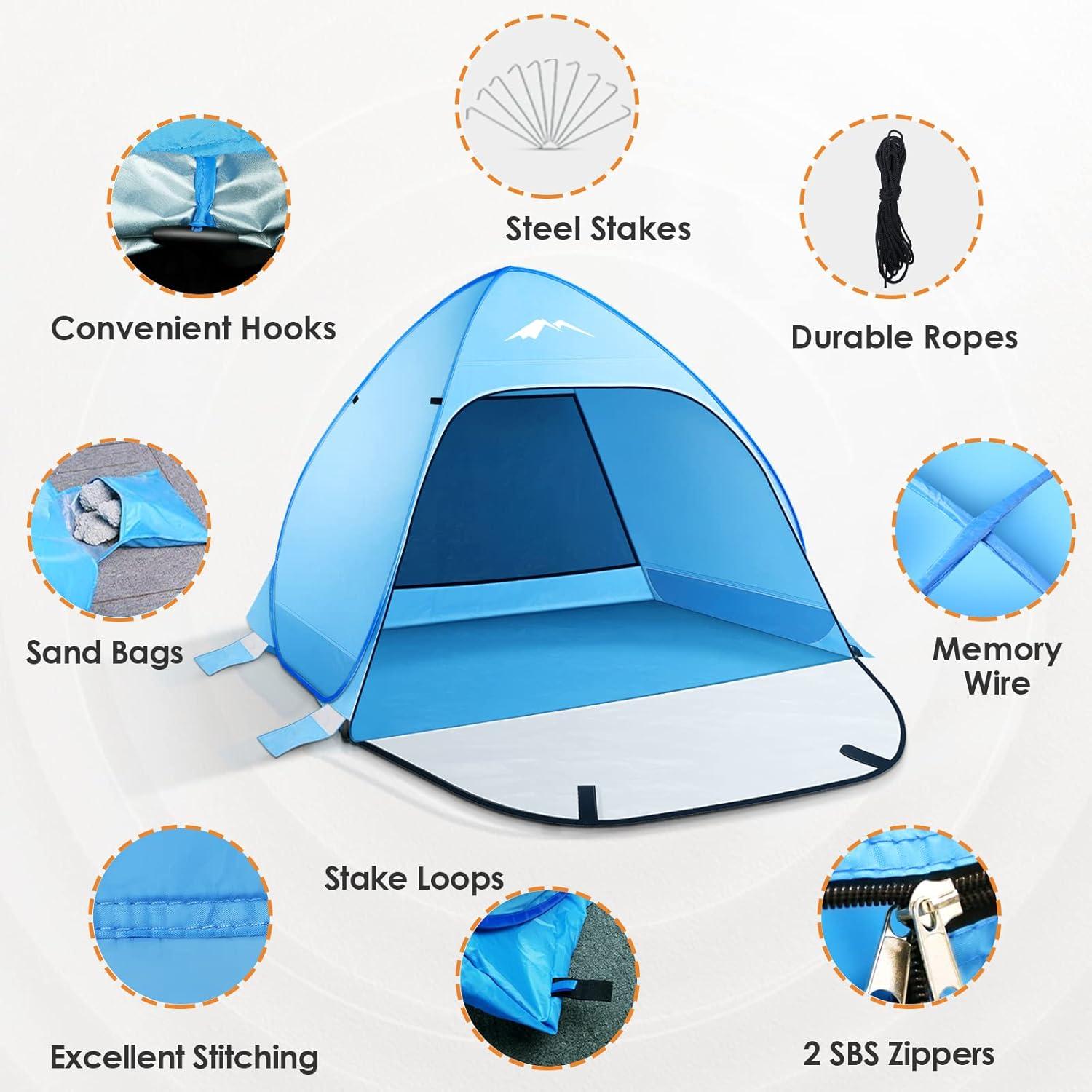 Purebox Pop Up Strandmuschel 2-4 Personen UV-Schutz 50+ Blau