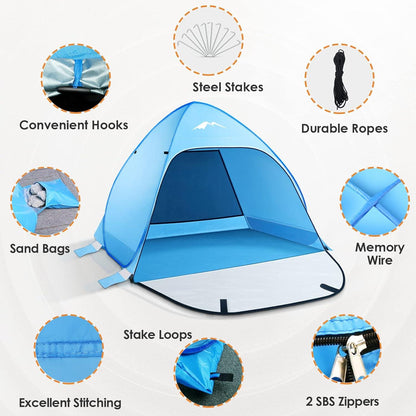 Purebox Pop Up Strandmuschel 2-4 Personen UV-Schutz 50+ Blau